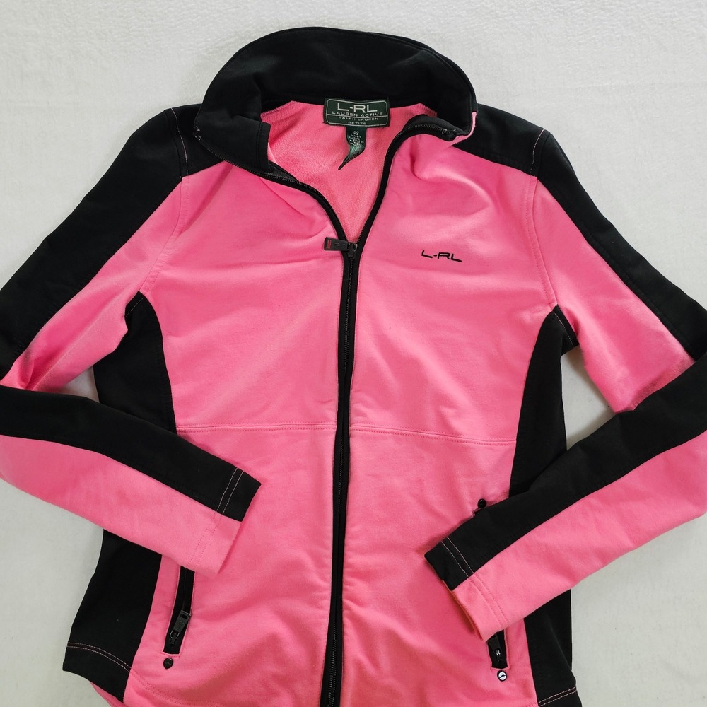 Lauren Active Ralph Lauren Pink Black Colorblock Full Zip Track Jacket Petite PS - Picture 1 of 11